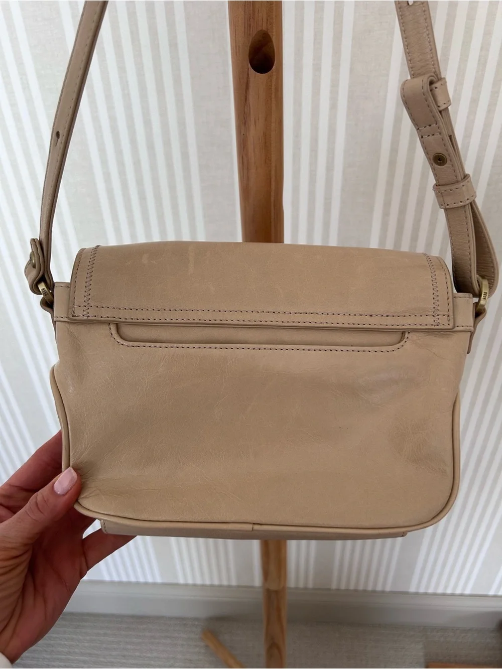 Hobo Crossbody Parchment Beige Genuine Leather Bag $258 MSRP